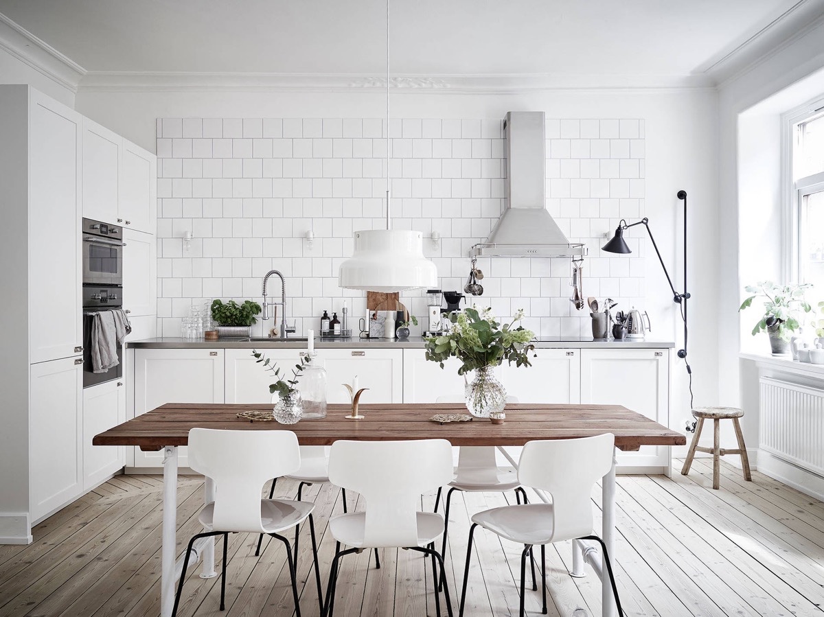 white wooden dining room