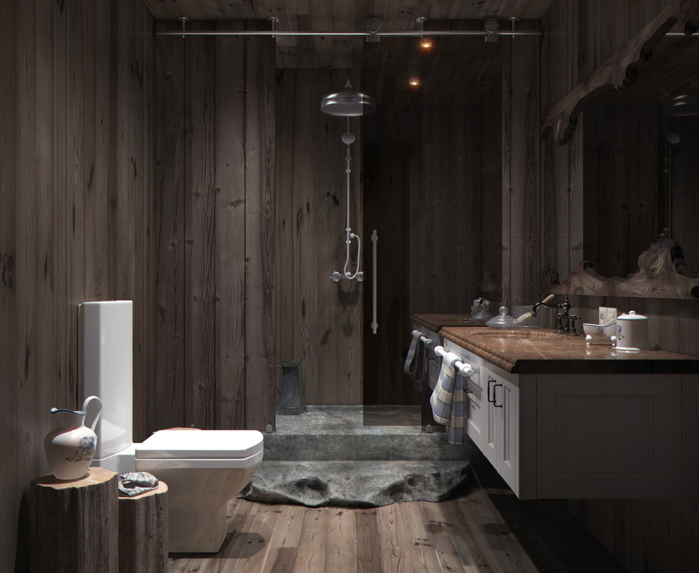 wood panel bathroom design