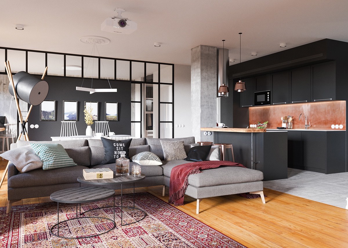 Minimalist Studio Apartment Design Applied With a Gray and ...
