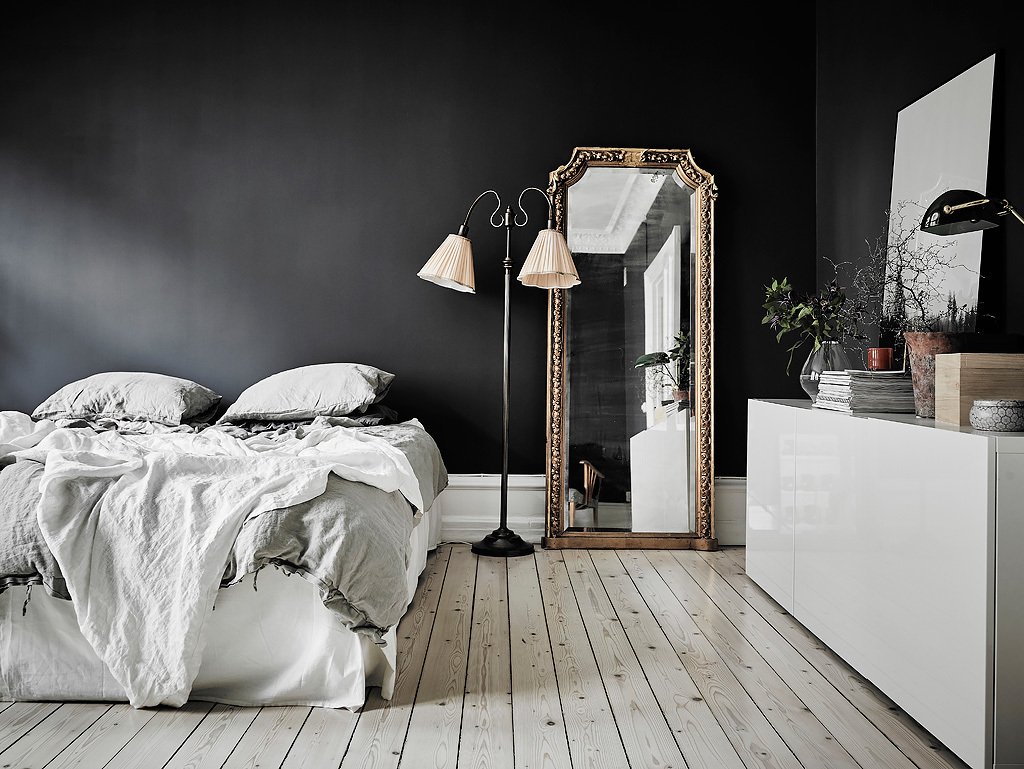 black and white scandinavian bedroom