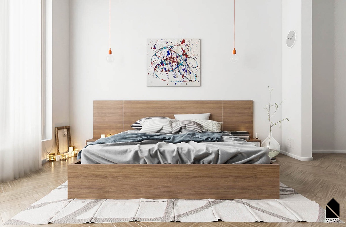 minimalist white wooden bedroom