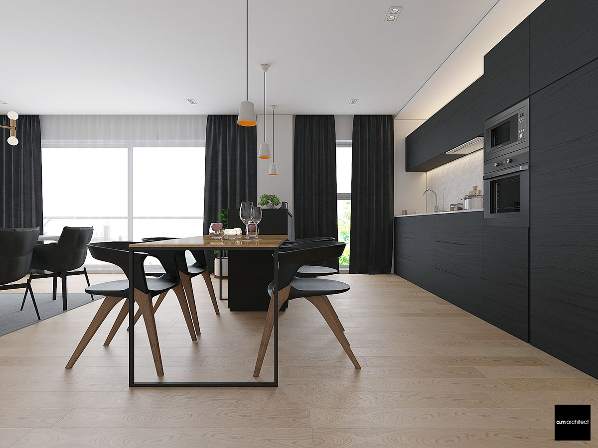 dark minimalist dining room