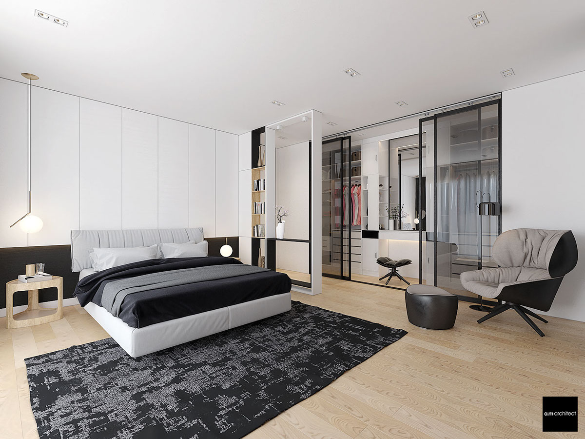 gray and white bedroom design