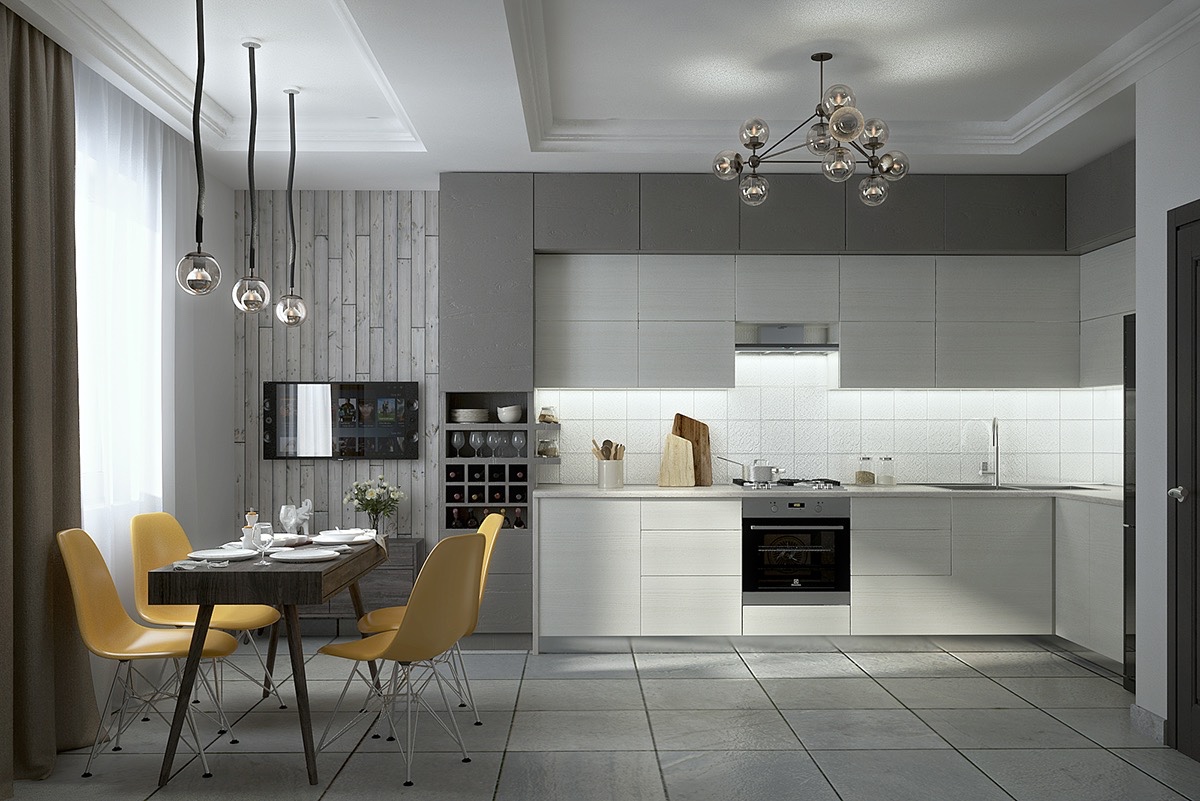 contemporary white kitchen set decor