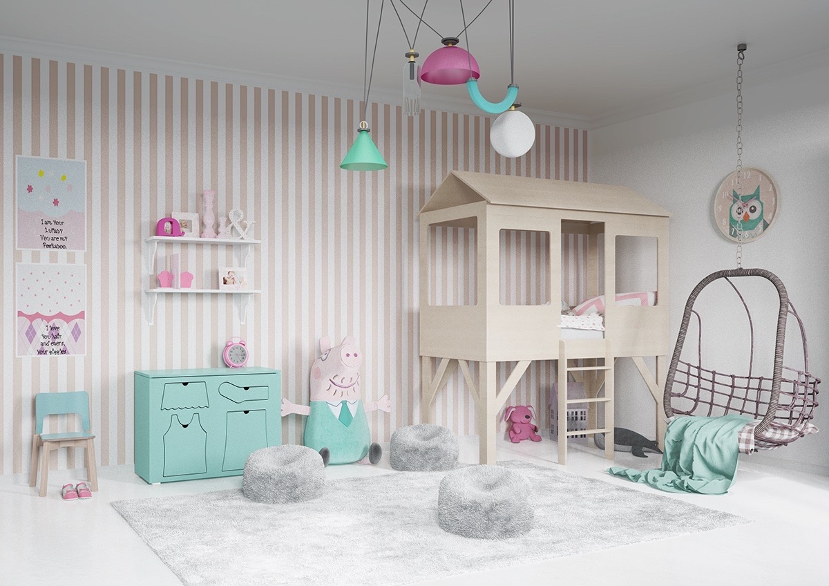 pinky girls room design