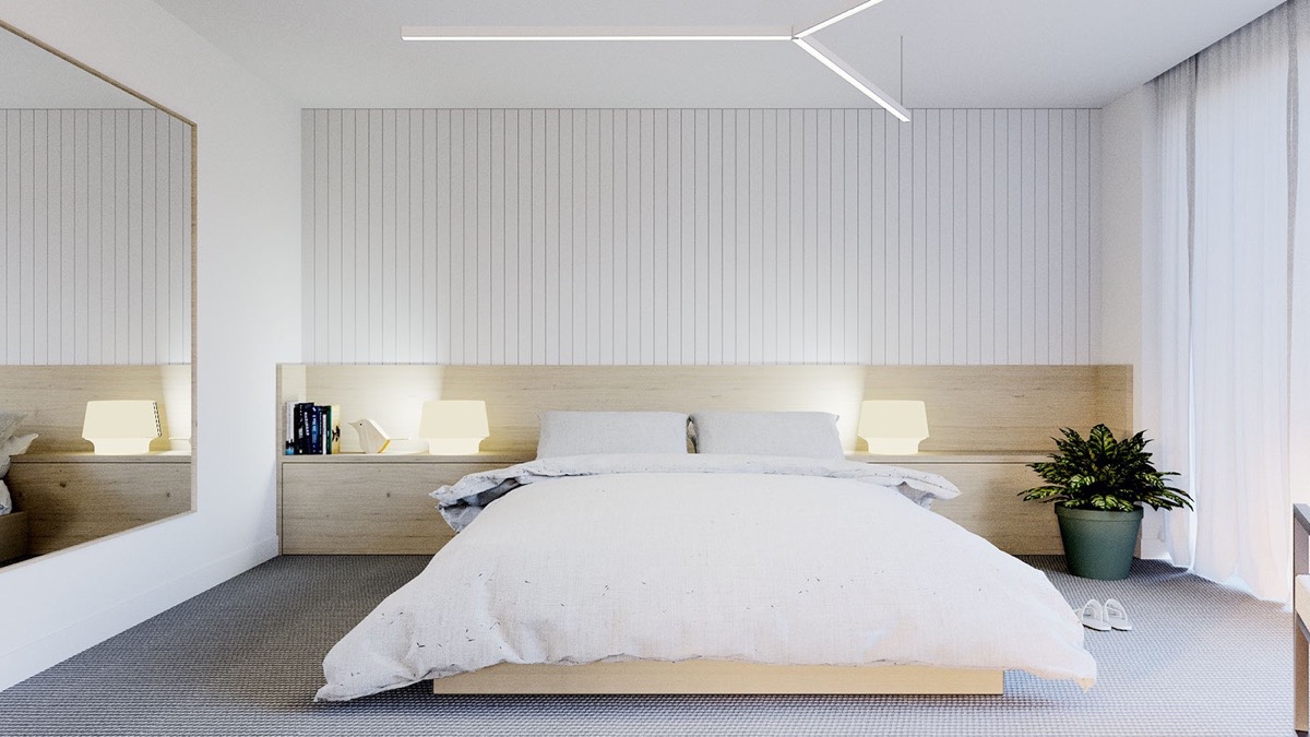 minimalist white interior bedroom 