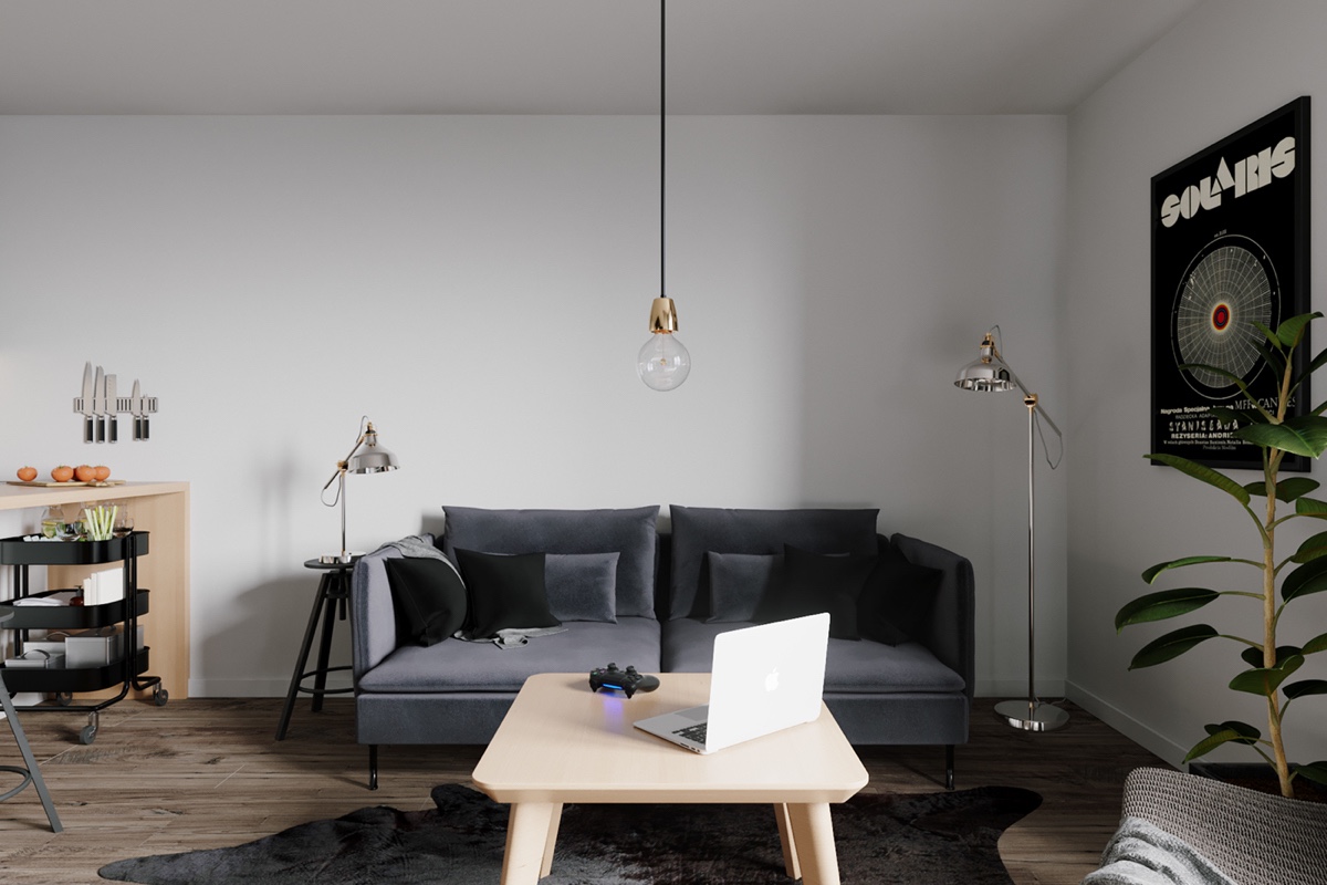 black and white living room