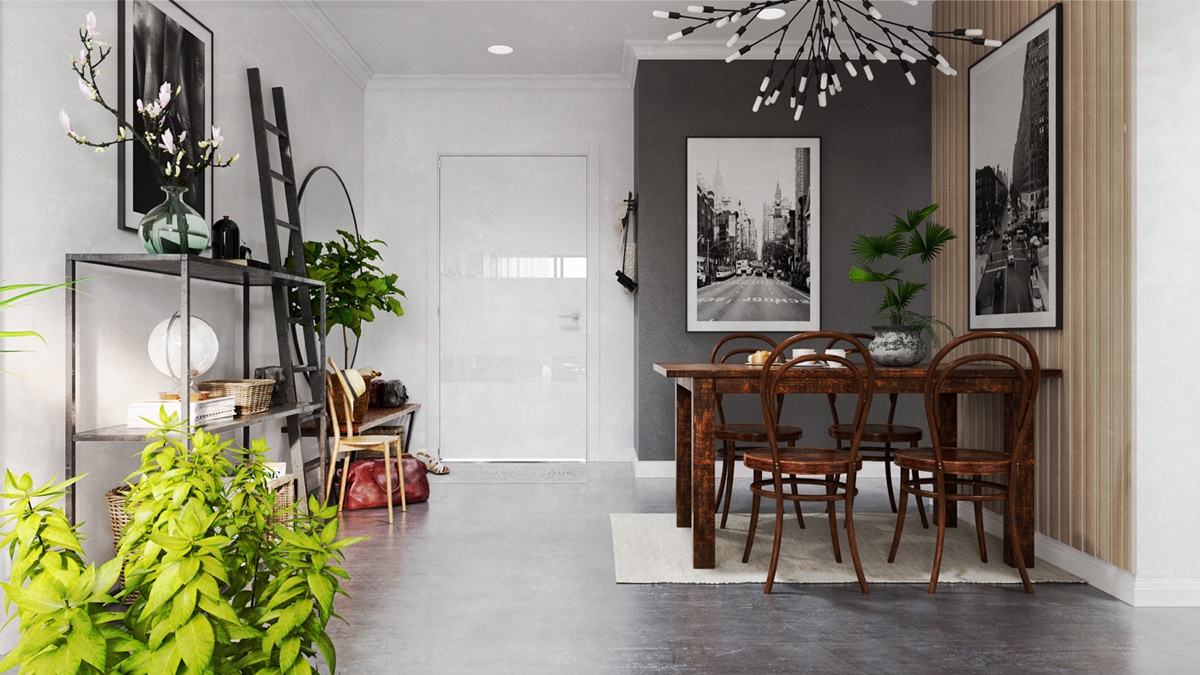 white and gray dining room