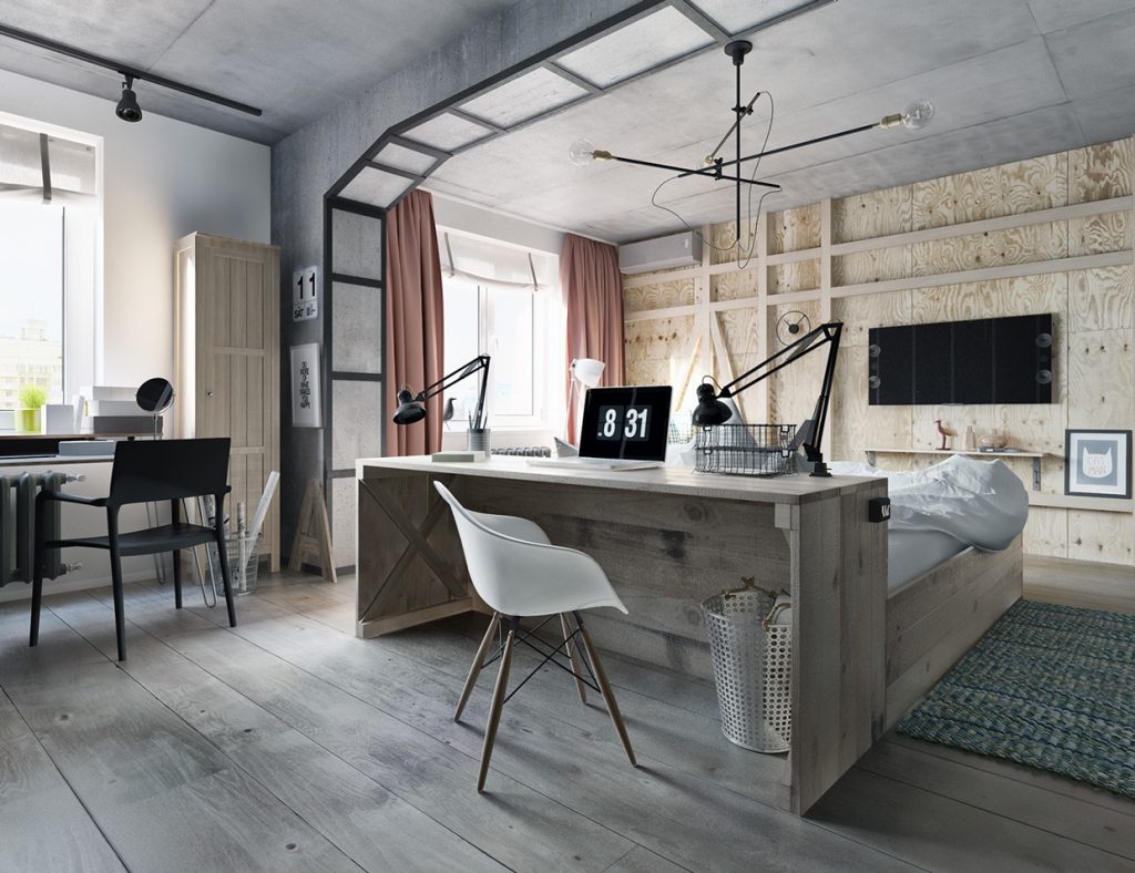 Picture of Industrial small apartment design attempts to decor with a circuit ...