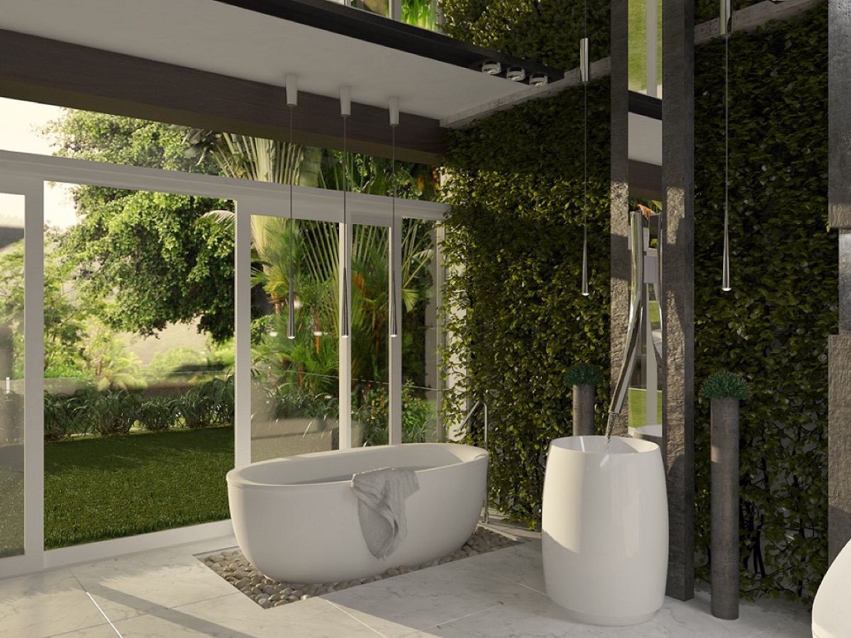 bathroom design with natural plant