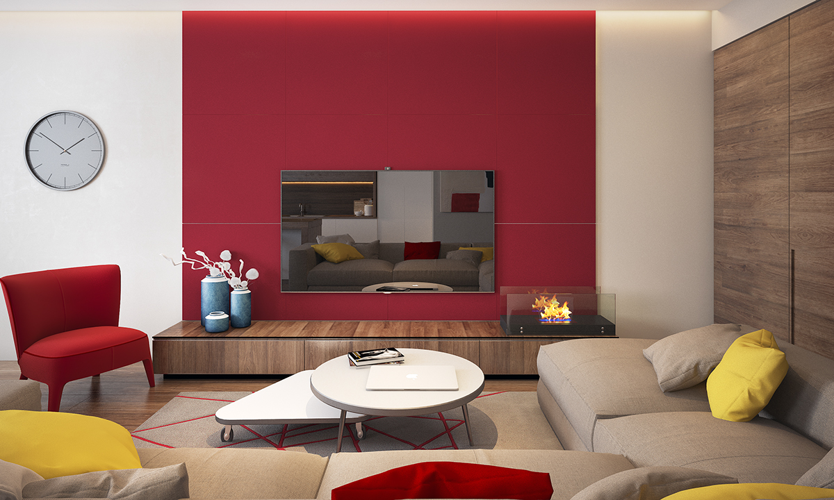 red color living room decor