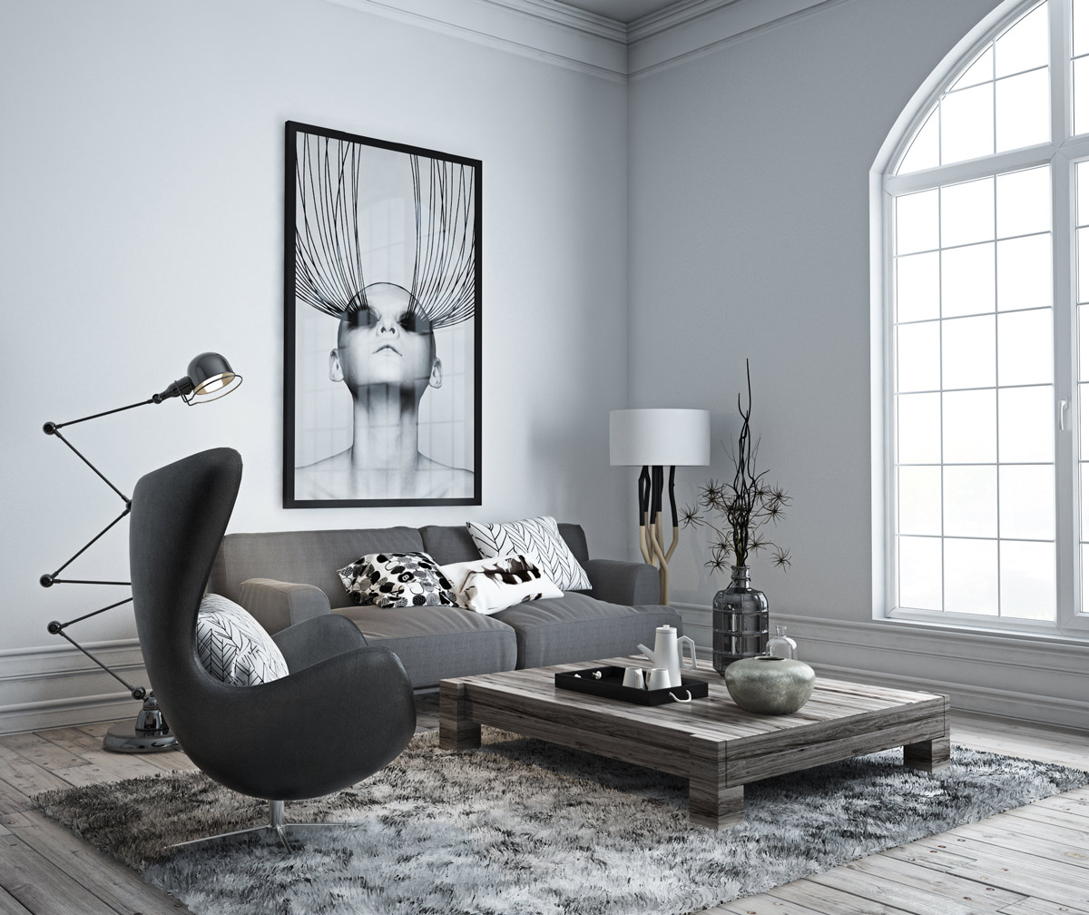 white and black living room