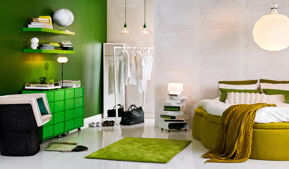 white and green swedish interior