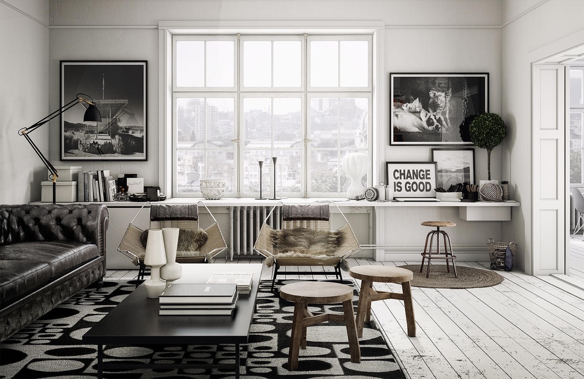 monochrome white living room ideas