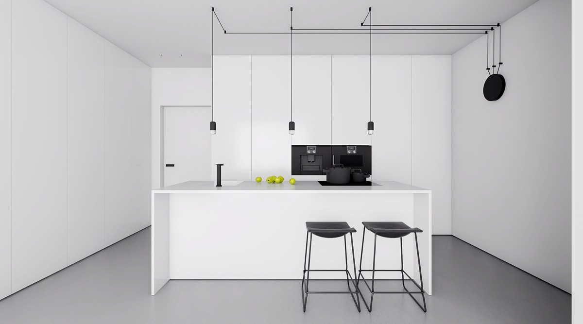 White Interior Kitchen Designs Which Arranged By Modern and Chic Decor