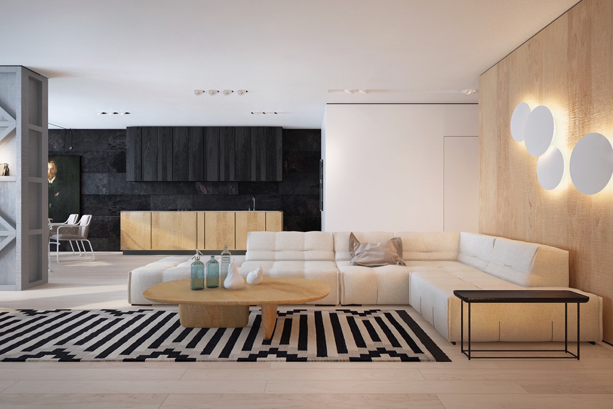 white and wooden living room