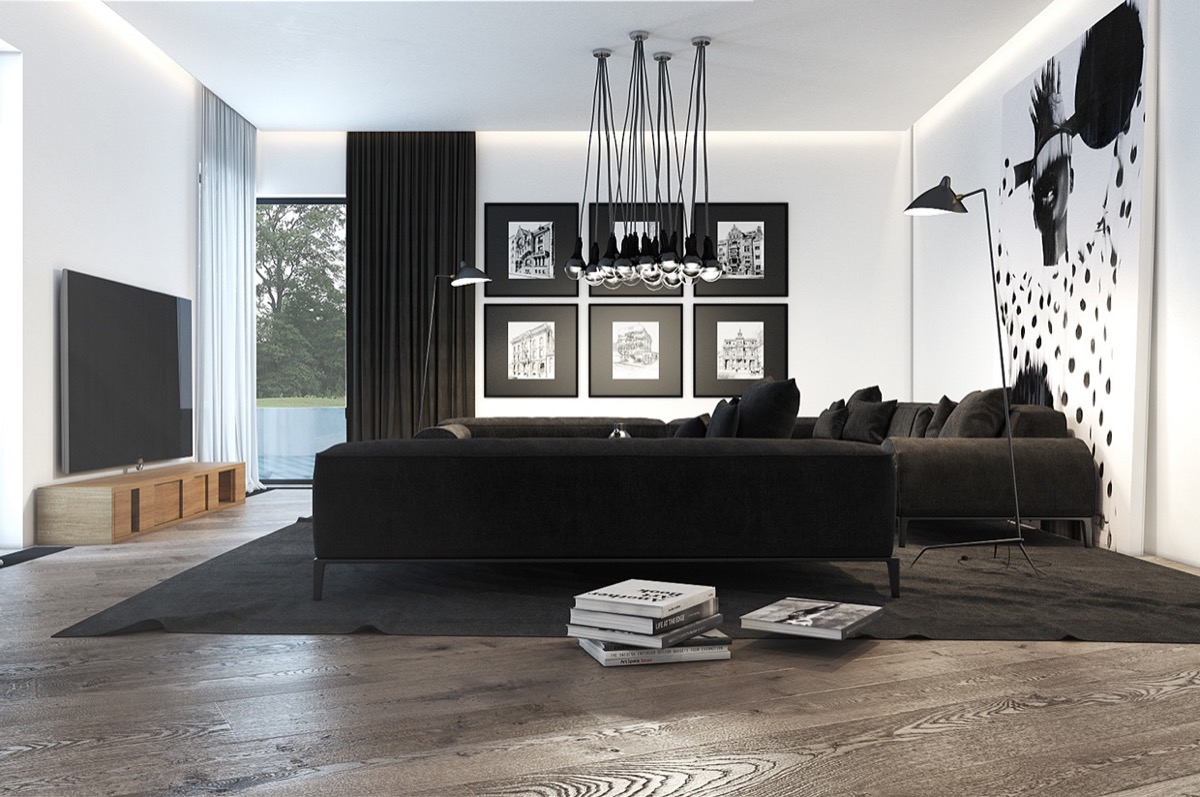 Black And White Modern Flooring Living Room