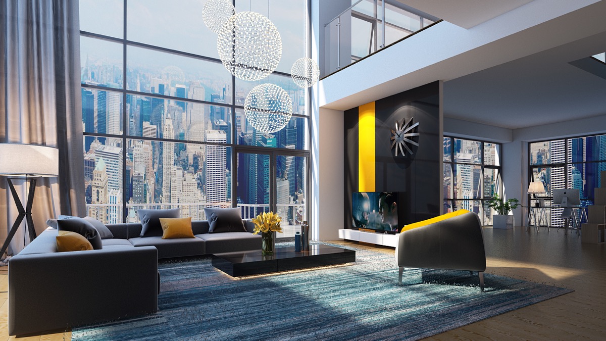 double-height-living-room-city-view 