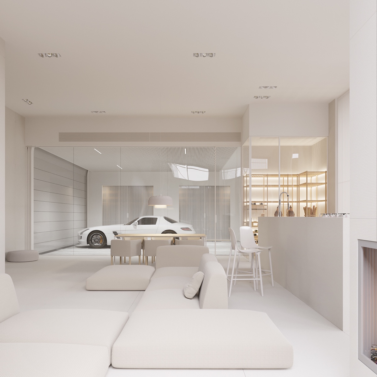 glass-wall-garage-white-living-room 