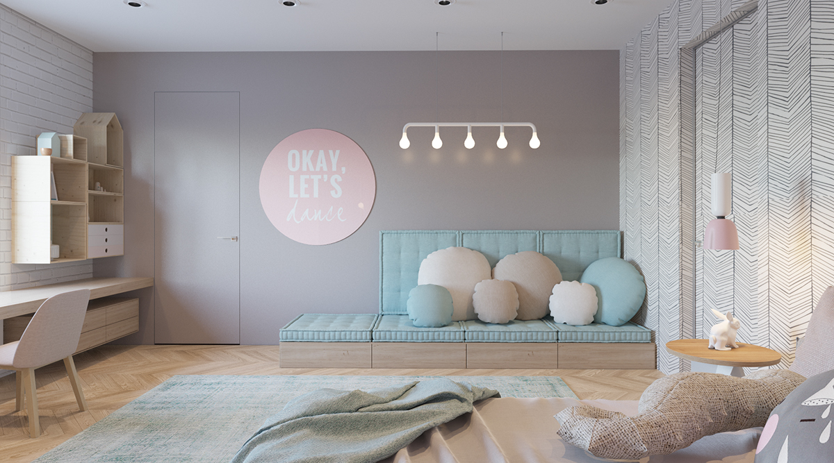 gray and pink bedroom design