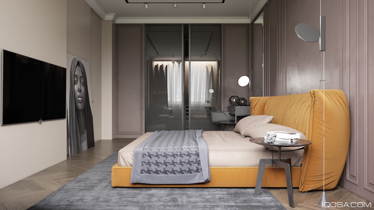 yellow and dark bedroom design