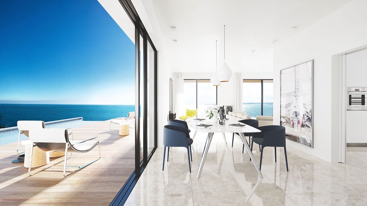 open-plan-black-and-white-dining-room