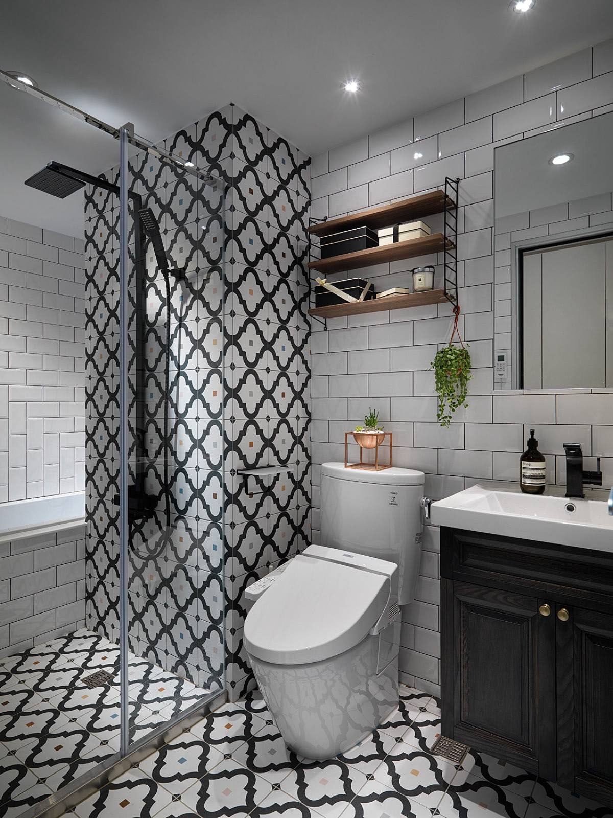Patterned Bathroom Tiles In Scandinavian Style Bathroom 
