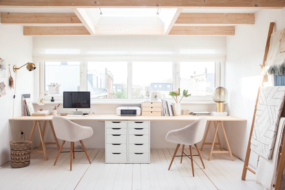 white wooden workspace design 