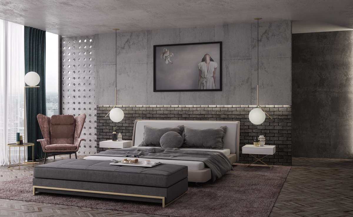 Trendy iIndustriali iBedroomi iDesigni with Gray and White Color 