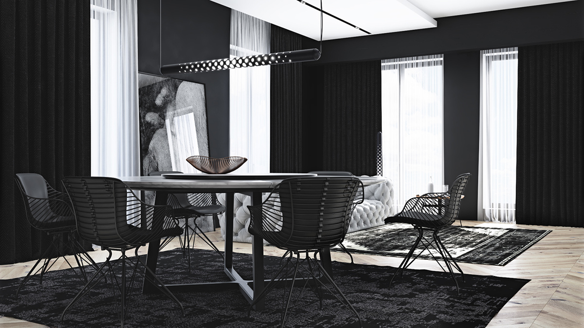 black-and-white dining room design