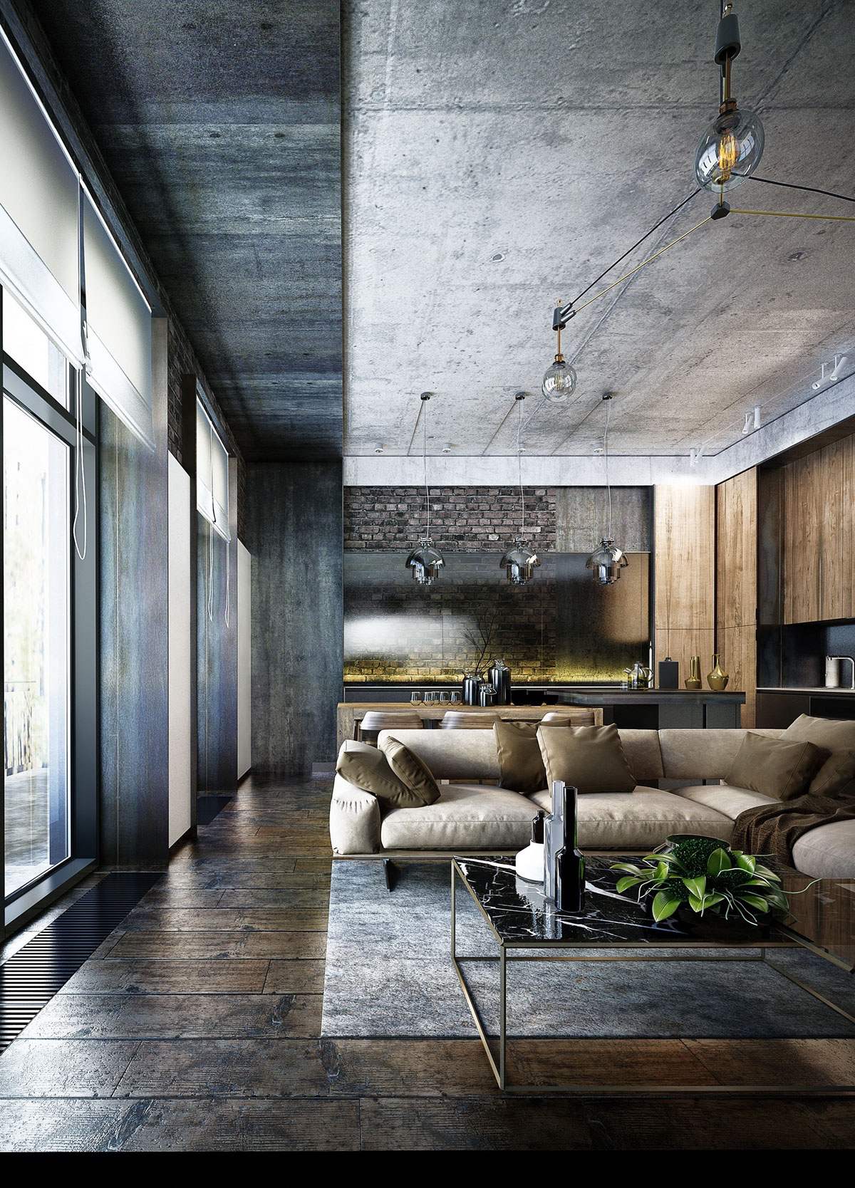 concrete-flooring living room design