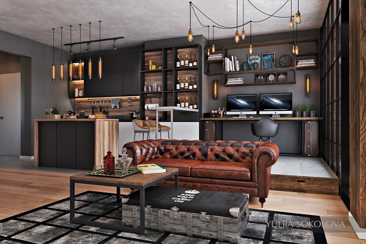 Industrial Style 3 Modern Bachelor Apartment Design 