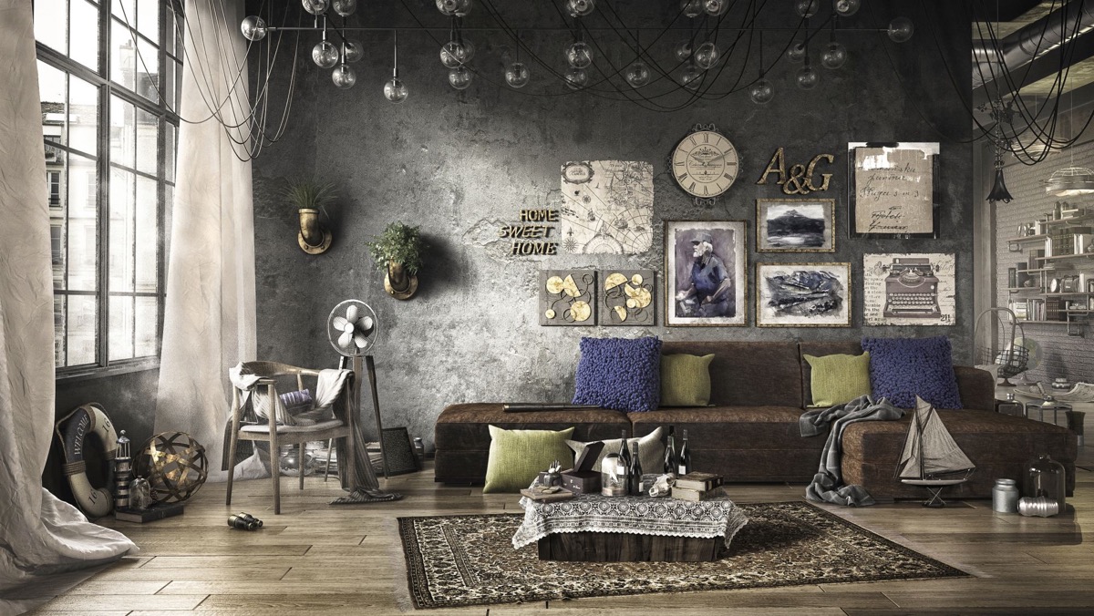 eclectic industrial living room ideas