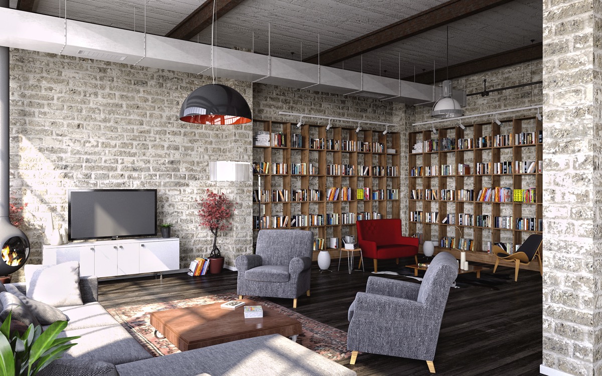 industrial living room brick