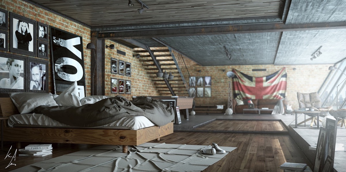 funky-modern-industrial-bedroom 