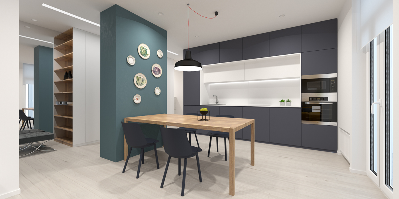 gray-and-green minimalist kitchen