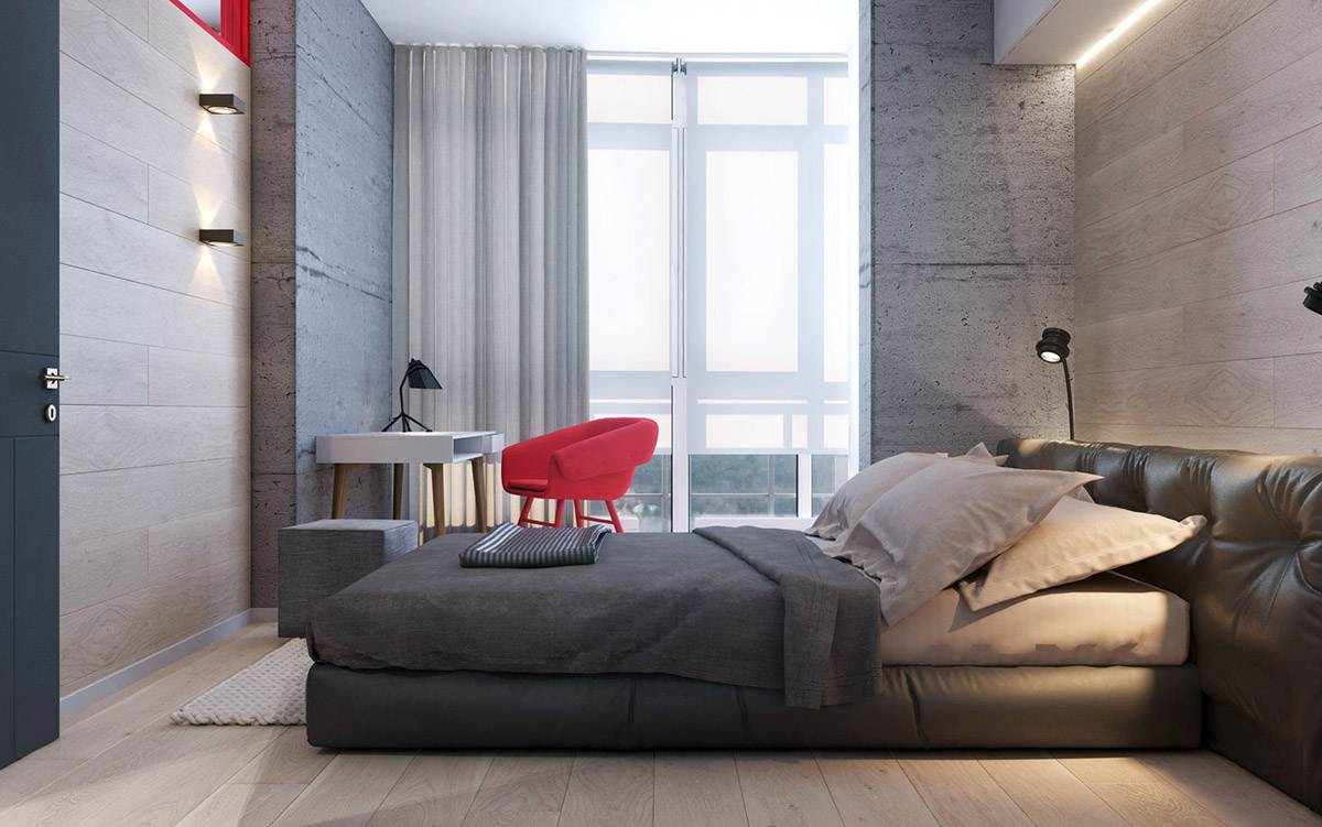 gray-and-red-bedroom