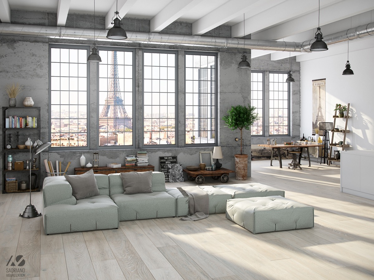 Industrial Style For Living Room Design Apply with Concrete, Brick, and Wooden Touched  RooHome