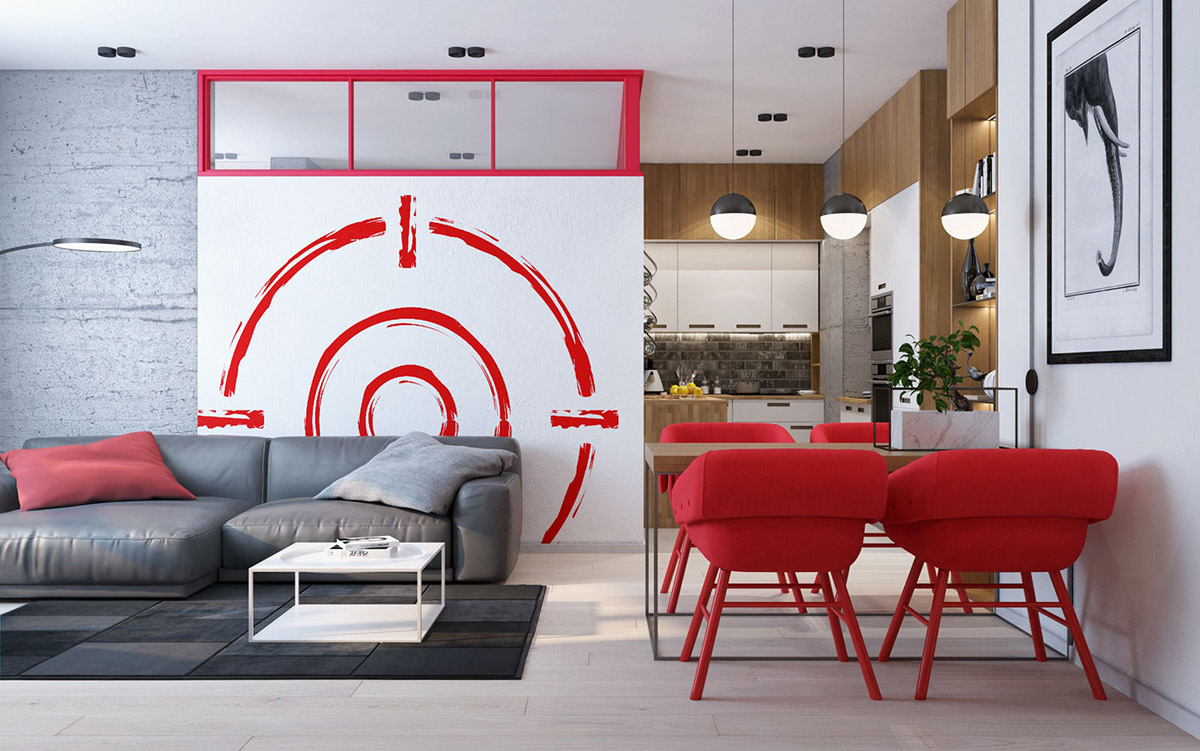 modern apartment with red color 