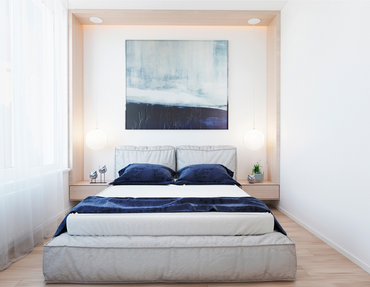 modern bedroom with blue color