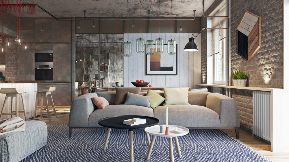 Industrial Eclectic Living Room  Industrial  Style 3 Modern Bachelor Apartment Design 