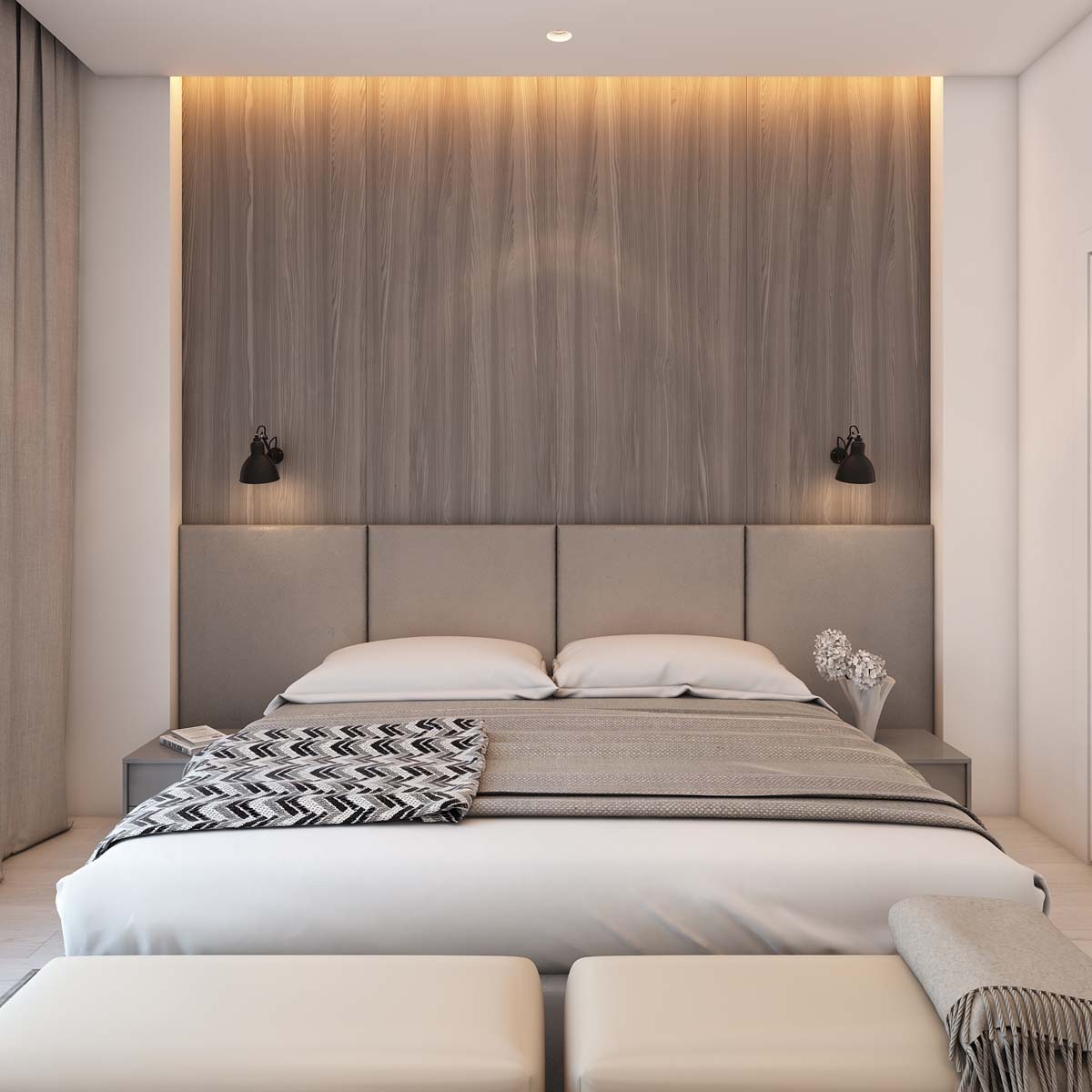 Simple Modern Apartment With Pastel Colors Looks So Cozy RooHome   Natural Wood Headboard Bedroom 