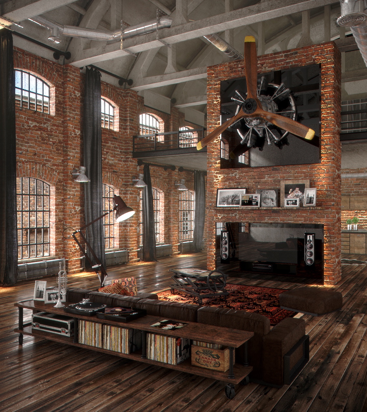 Old Warehouse Loft Warm Industrial Living Room Sitnik Vladimir 