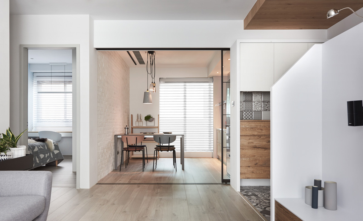 open dining-room with pendant lights