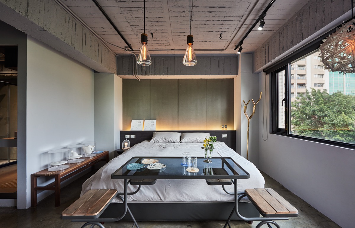 simple eclectic industrial bedroom 