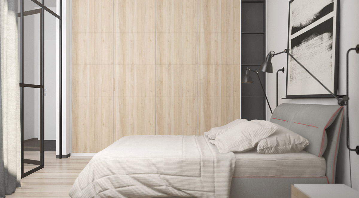 white wooden bedroom