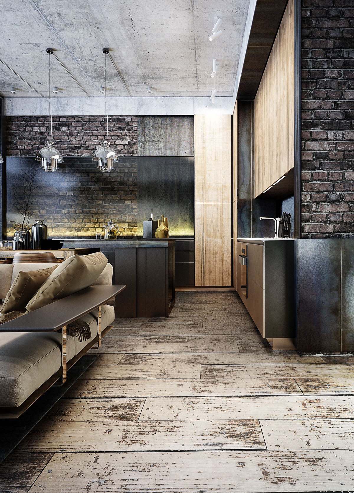 wood-and-concrete-design for kitchen