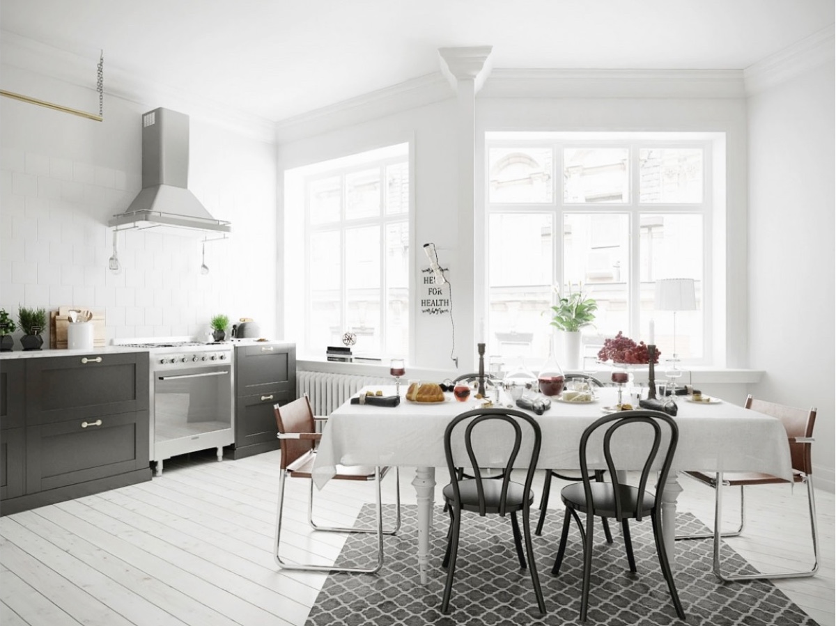 Scandinavian black and white dining room