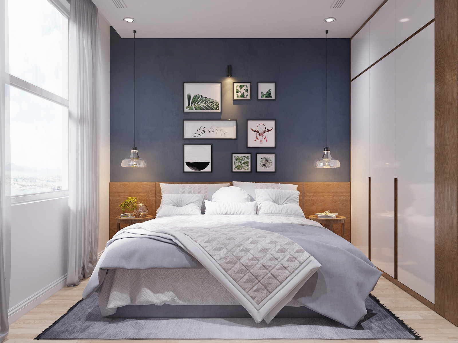 Scandinavian deep-blue-bedroom-accent-wall