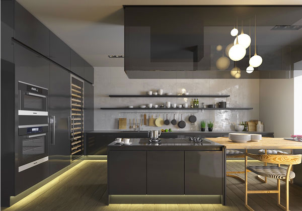 dark-kitchen-design-with-open-shelving 